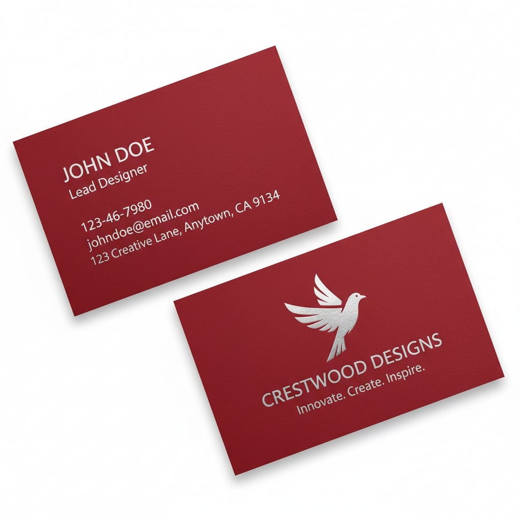 red silver foil business card